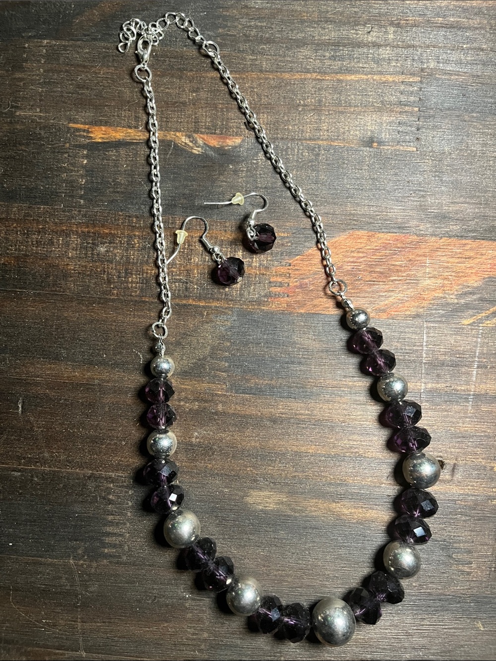 ⭐️3/$15⭐️ Elegant Purple Bead Necklace and Earrings Set - Silver Accents